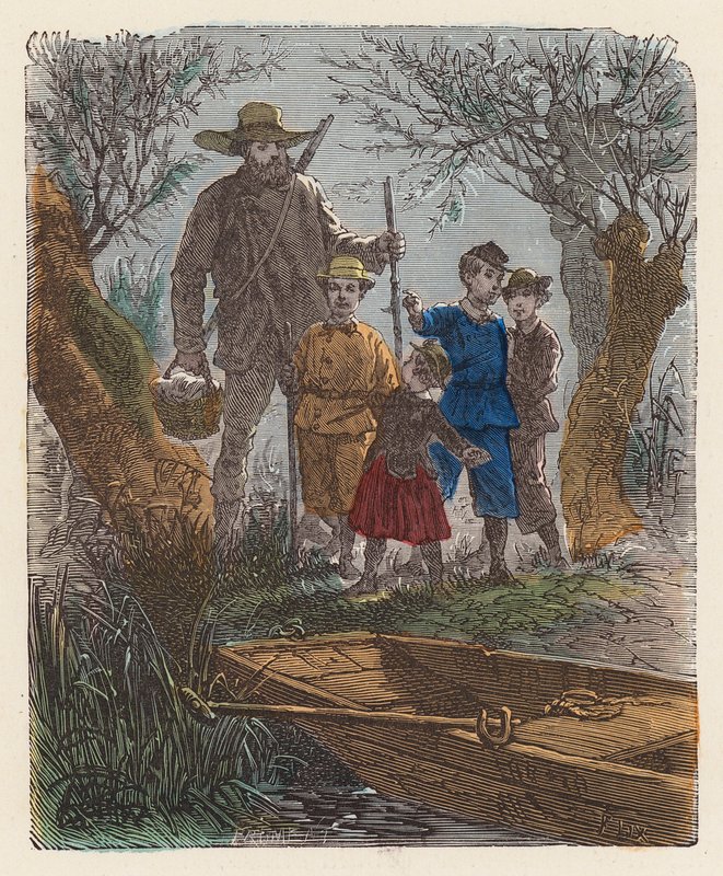 Åka och fiska (färgad gravyr) av French School