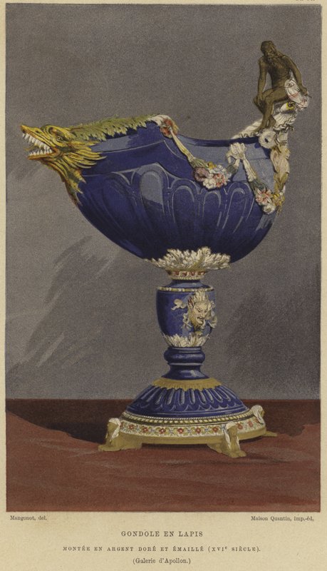 Gondolformad lapis lazuli-kopp monterad i förgyllt och emaljerat silver, 1500-tal av French School