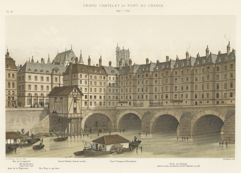 Grand Chatelet och Pont au Change, 1647-1788 av French School