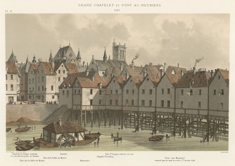Grand Chatelet och Meuniers Bridge, 1580 av French School