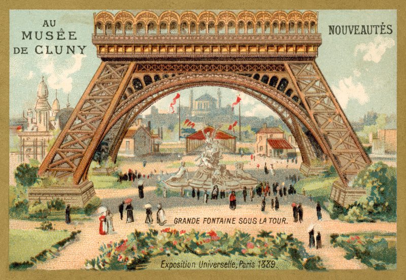 Stor fontän under Eiffeltornet, Exposition Universelle, Paris av French School
