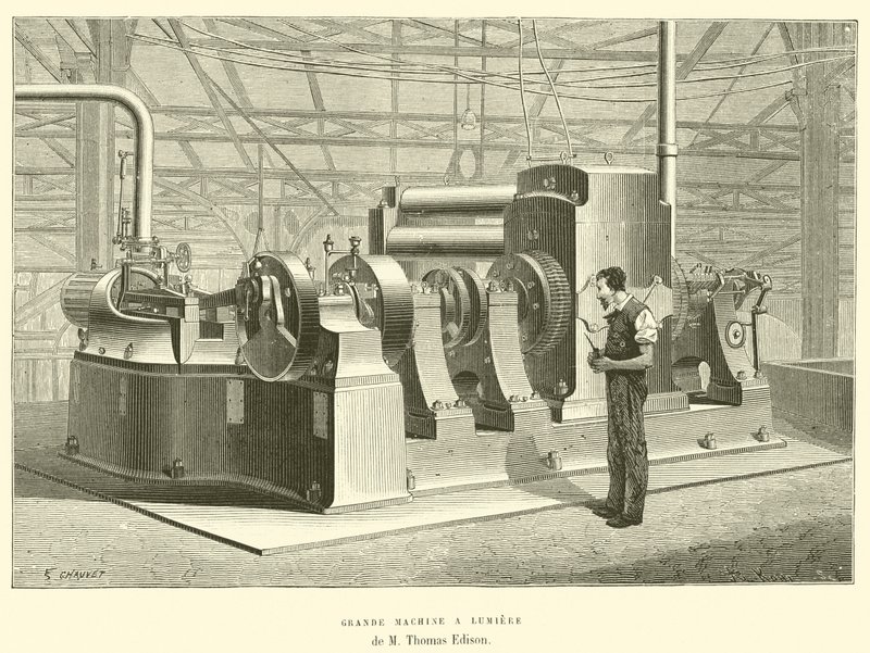 Grande Machine a Lumiere de M Thomas Edison (gravyr) av French School