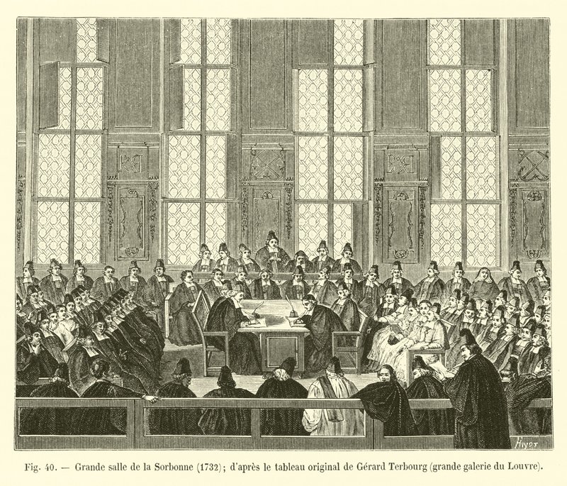Stora salen i Sorbonne, 1732; efter originalmålningen av Gerard Terbourg, Louvrens storslagna galleri av French School