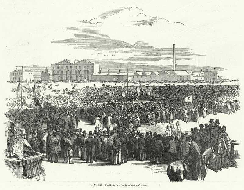 Bra möte om Chartists på Kennington Common, London av French School