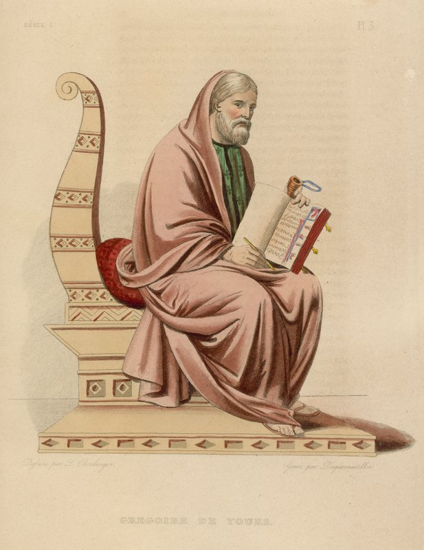Gregoire de Tours (färgad gravyr) av French School
