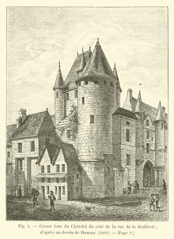 Stort torn av Chatelet på sidan av rue de la Joaillerie; efter en teckning av Dunouy, 1800 av French School