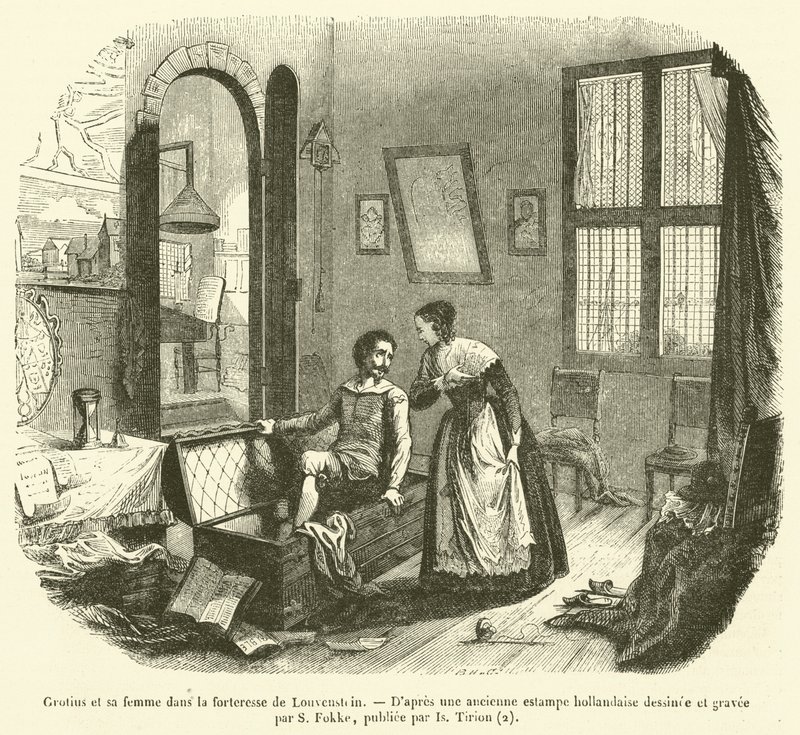 Grotius och hans fru i fästningen Louvenstein (gravyr) av French School