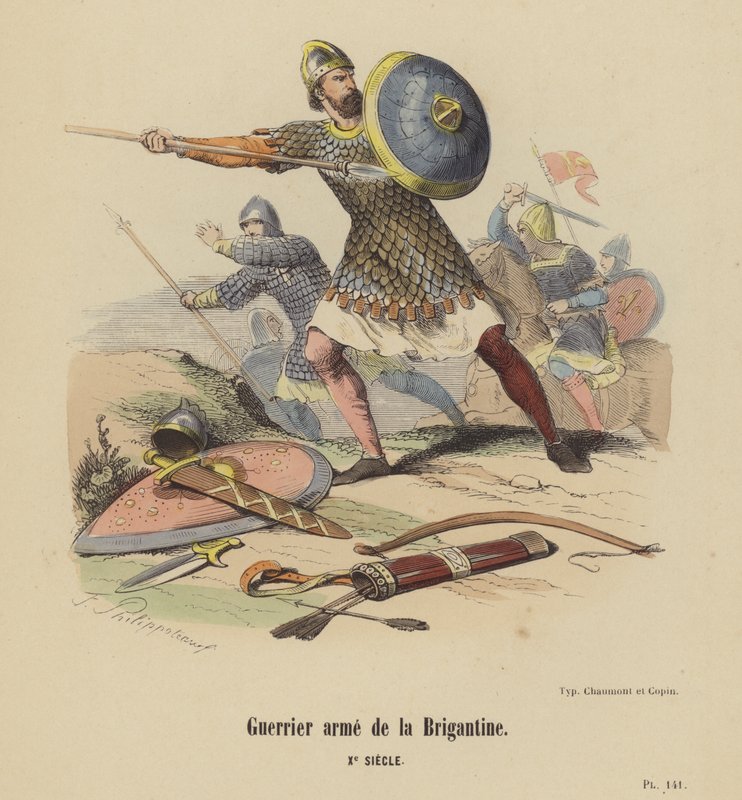 Warrior Weapon of the Brigantine, Xe Siecle (färgad gravyr) av French School