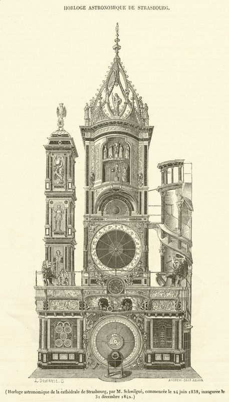 Astronomisk klocka i Strasbourgs katedral (gravyr) av French School