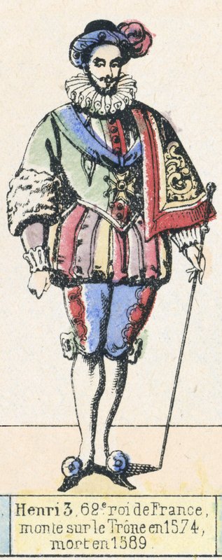 Henri 3, 62:e kung av Frankrike, besteg tronen 1574, dog 1589 (färgad gravyr) av French School