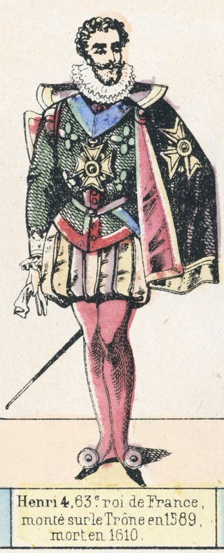 Henri 4, 63:e kung av Frankrike, besteg tronen 1589, dog 1610 (färgad gravyr) av French School