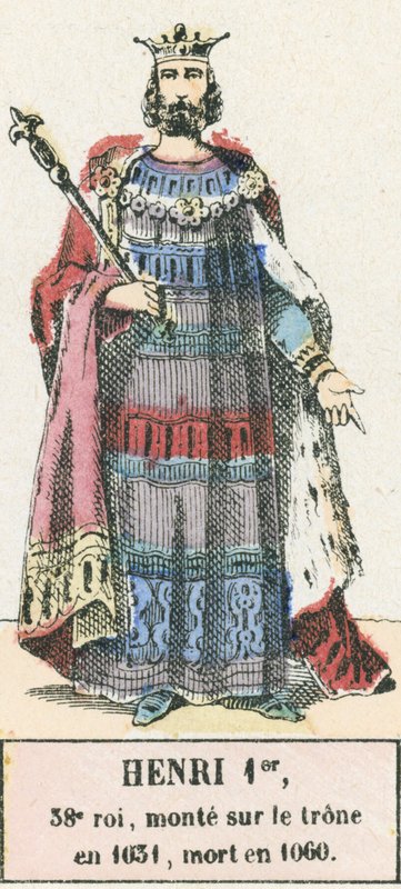 Henrik I, 38:e kung, besteg tronen 1031, dog 1060 (färgad gravyr) av French School