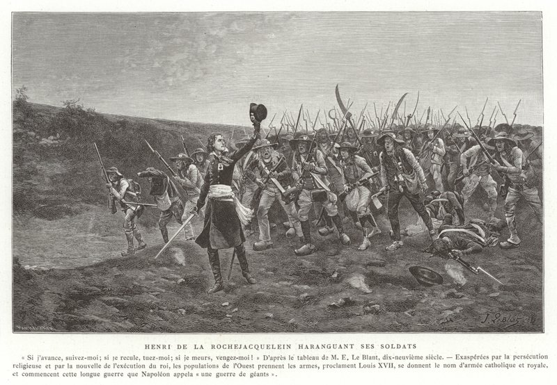 Henri de la Rochejaquelin haranger sina soldater, Vendee Revolt, Frankrike av French School