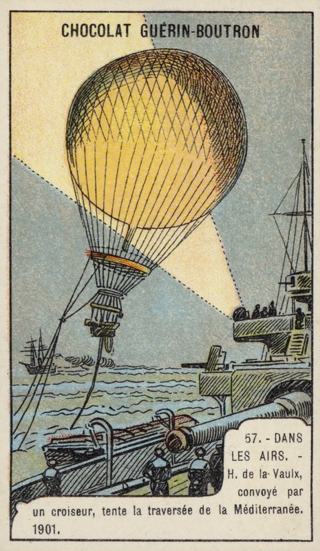 Henri de la Vaulx försöker en ballongflygning över Medelhavet, eskorterad av en kryssare av French School