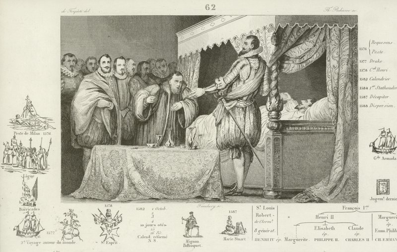 Henrik III av Frankrike på sin dödsbädd, 1589 av French School