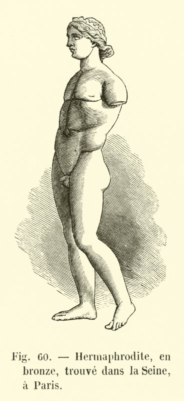Hermafrodit, i brons, hittad i Seine, Paris (gravyr) av French School