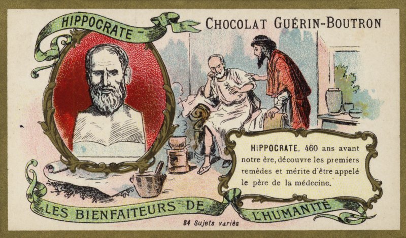 Hippokrates, antik grekisk läkare (chromolitho) av French School