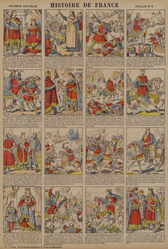 Frankrikes historia från Filip I:s regeringstid till Ludvig IX:s regeringstid (färglitografi) av French School