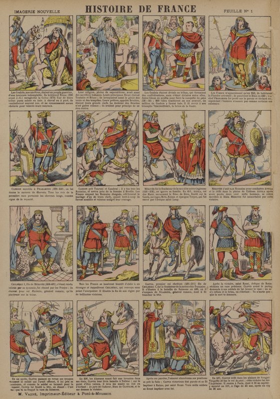 Frankrikes historia från gallernas tid till Clovis regeringstid (färglitografi) av French School