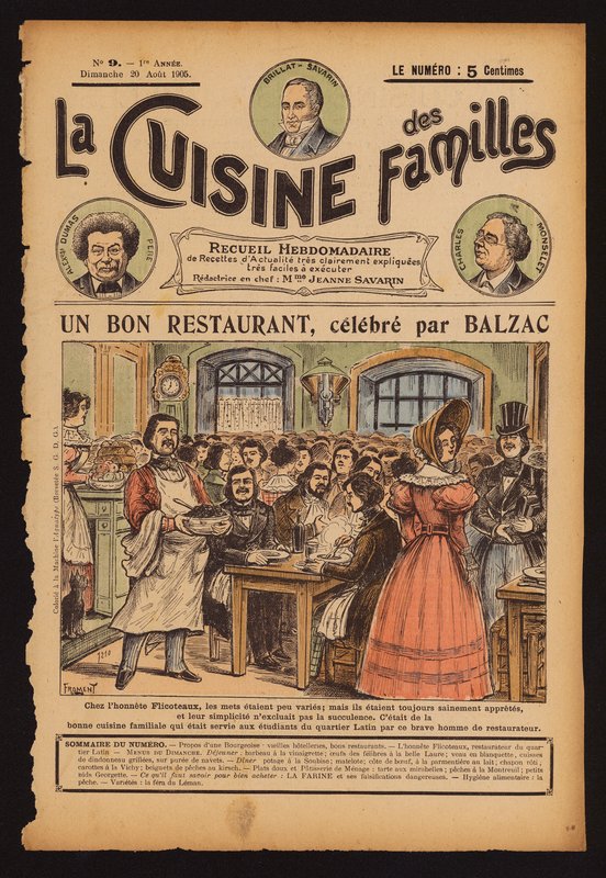 Honore de Balzac äter på restaurang Flicoteaux i Paris (kolorerad gravyr) av French School