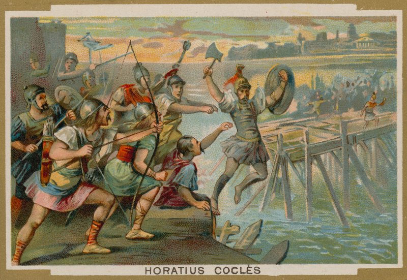 Horatius Cocles, romersk soldat, försvarade Pons Sublicius mot invaderande armé av kungen av Clusium, 600-talet f.Kr. av French School