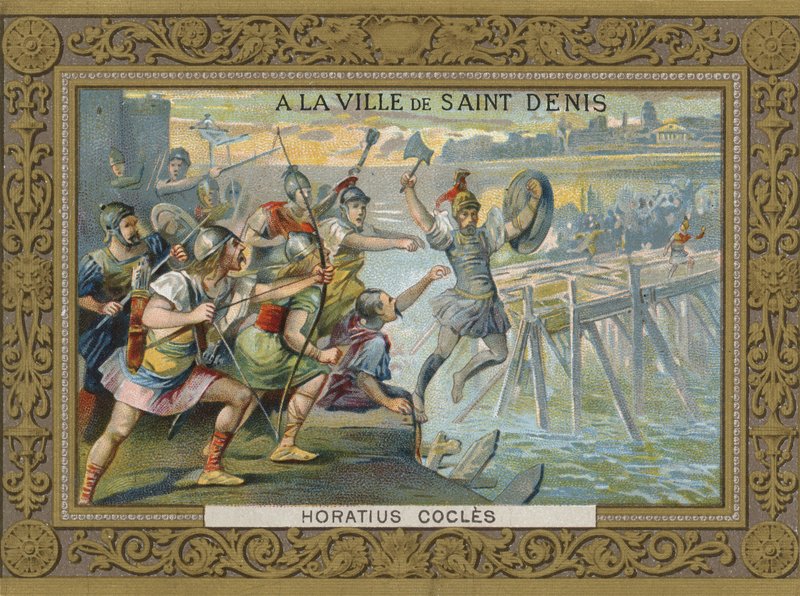 Horatius Cocles kastar sig i floden Tibern, 600-talet f.Kr av French School