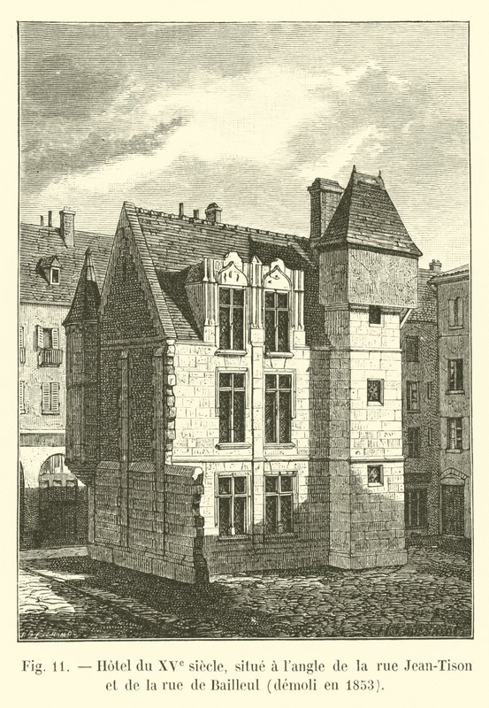 1400-talshotell, beläget i hörnet av rue Jean-Tison och rue de Bailleul, revs 1853 av French School