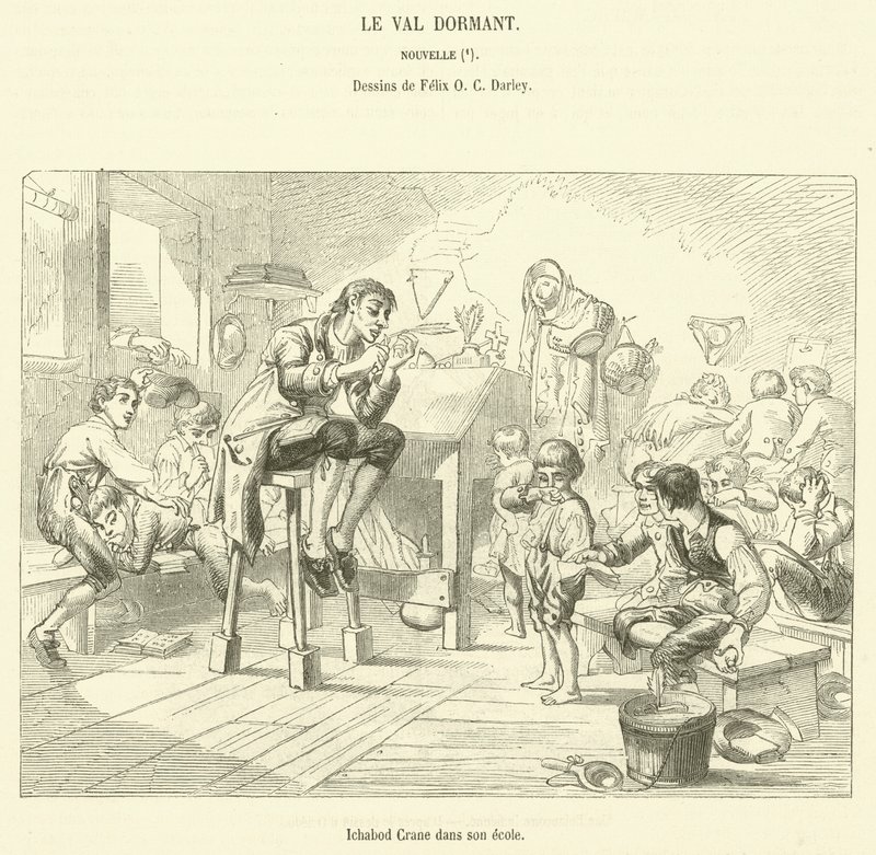 Ichabod Crane i sin skola (gravyr) av French School