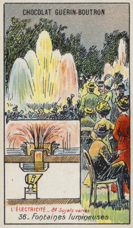 Upplysta fontäner (chromolitho) av French School