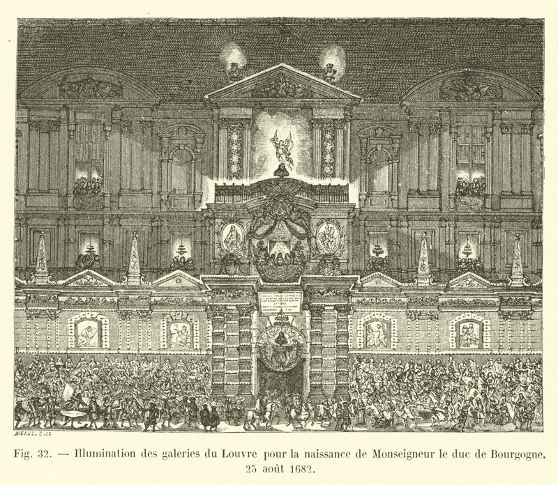 Belysning av Louvrens gallerier för födelsen av Monseigneur hertigen av Bourgogne, 25 augusti 1682 av French School