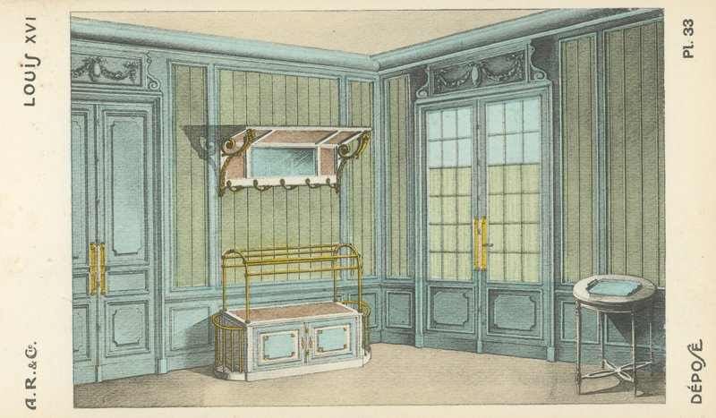 Illustration från inredningsproduktkatalog från A R & Cie, Frankrike av French School