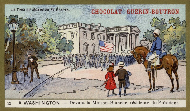 Framför Vita huset, presidentens residens, Washington DC (chromolitho) av French School