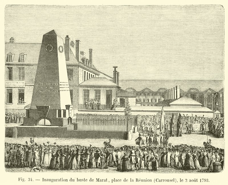 Invigning av bysten av Marat, Place de la Reunion, Carrousel, 2 augusti 1793 av French School