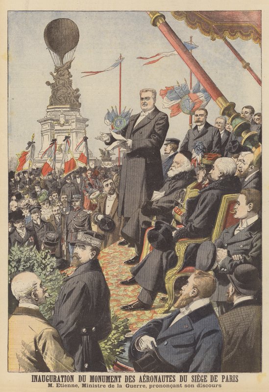 Invigning av monumentet till aeronauterna från Siege de Paris (färg litho) av French School