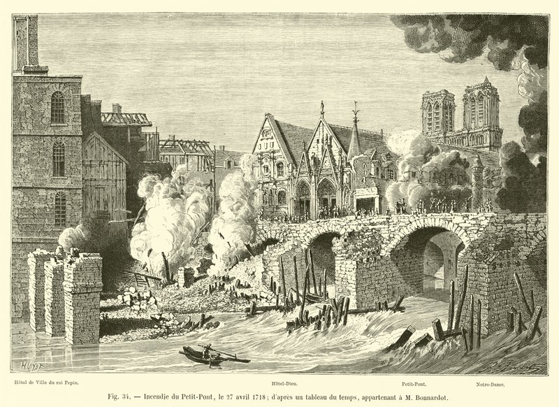 Petit-Ponts eld, 27 april 1718; från en tidtabell, tillhörande M Bonnardot av French School