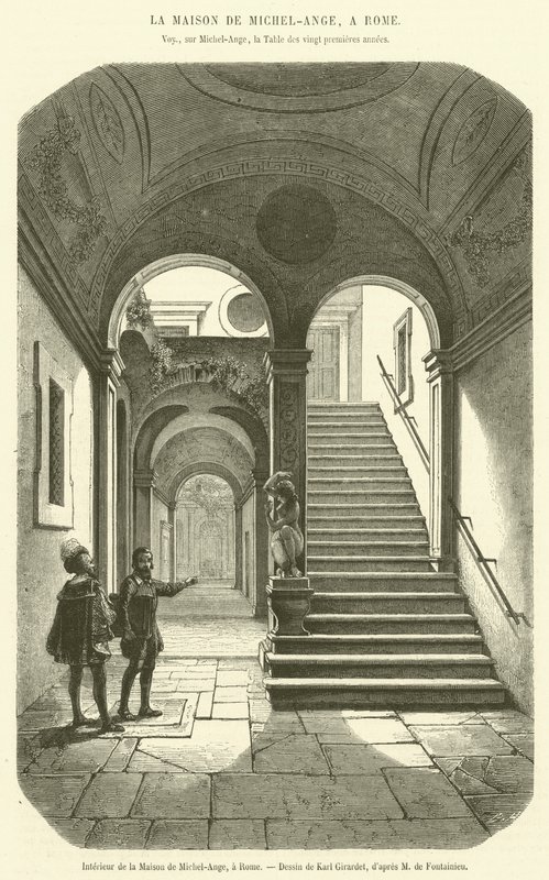 Interiör av Michelangelos hus, Rom (gravyr) av French School