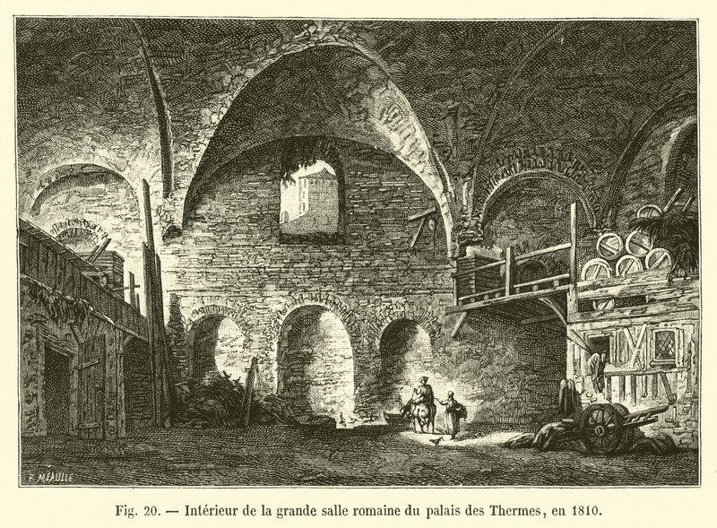 Interiör av den stora romerska salen i Palais des Thermes, 1810 av French School