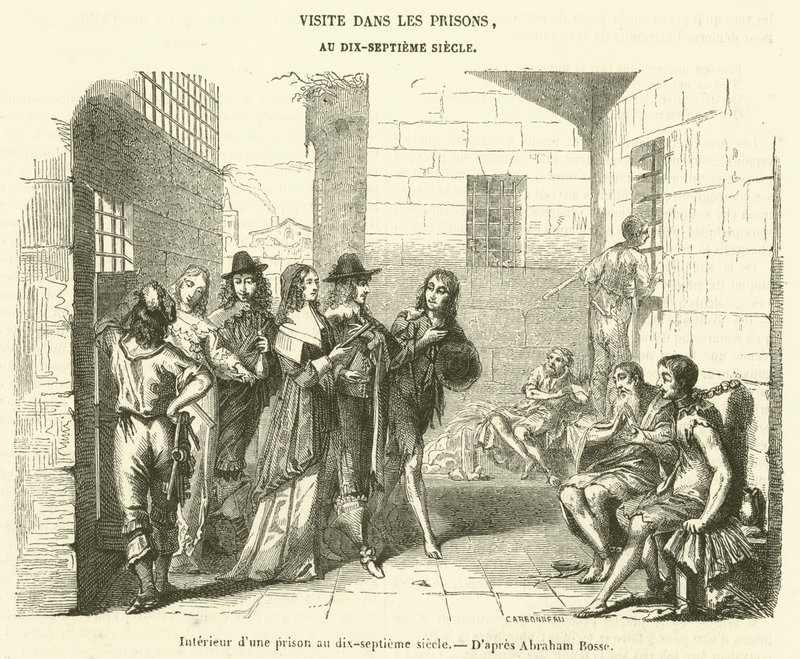 Interiör från ett fängelse på 1600-talet (gravyr) av French School