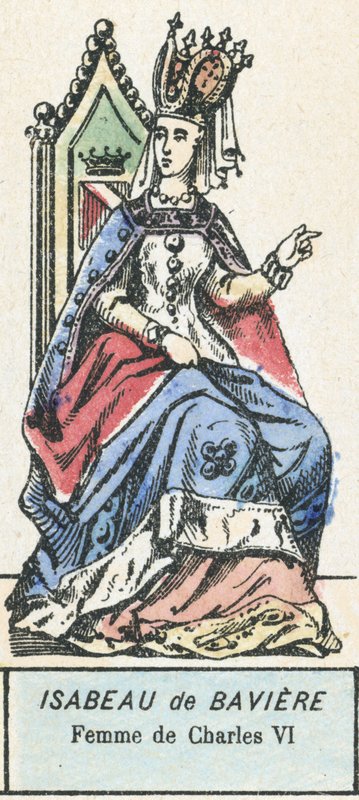 Isabella av Bayern, hustru till Karl VI (färgad gravyr) av French School