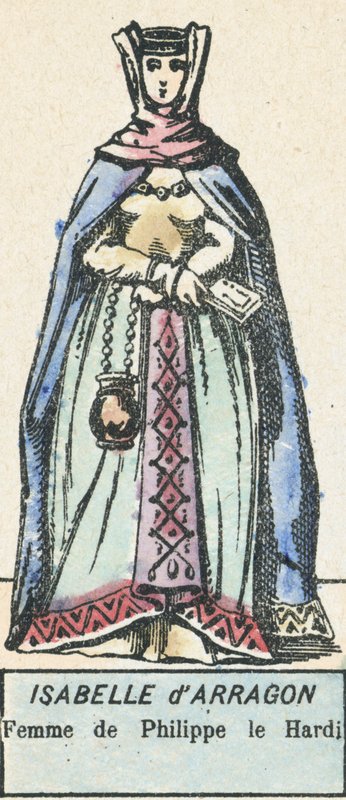 Isabella av Arragon, hustru till Filip den djärve (färgad gravyr) av French School