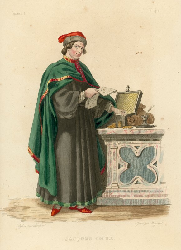 Jacques Coeur (färgad gravyr) av French School