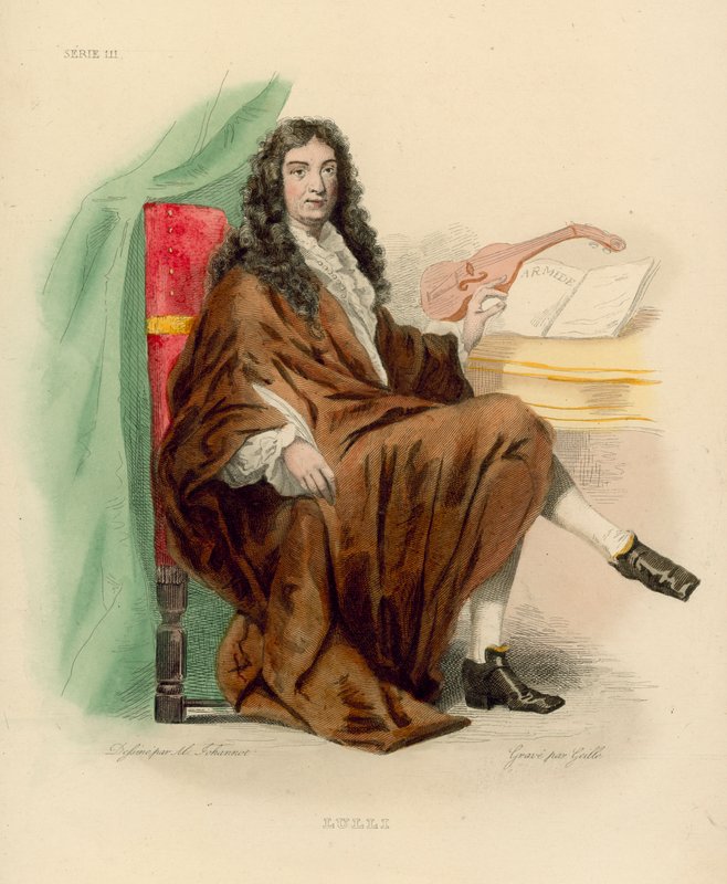 Jean-Baptiste Lulli (färgad gravyr) av French School