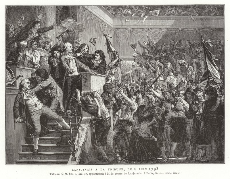 Jean Denis, komte Lanjuinais, på talarstolen för konventet, franska revolutionen, 2 juni 1793 av French School