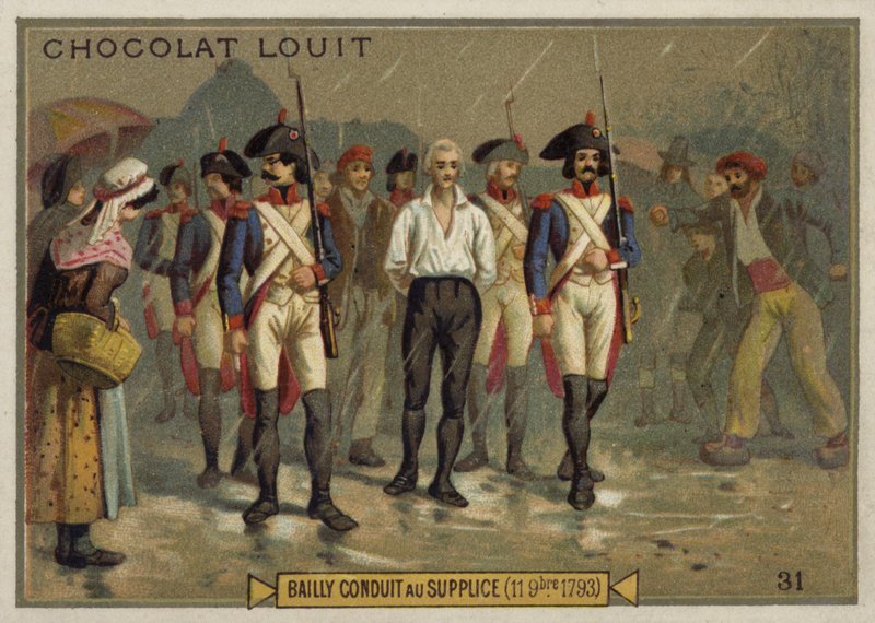 Jean Sylvain Bailly på väg till giljotinen, franska revolutionen, 11 november 1793 av French School