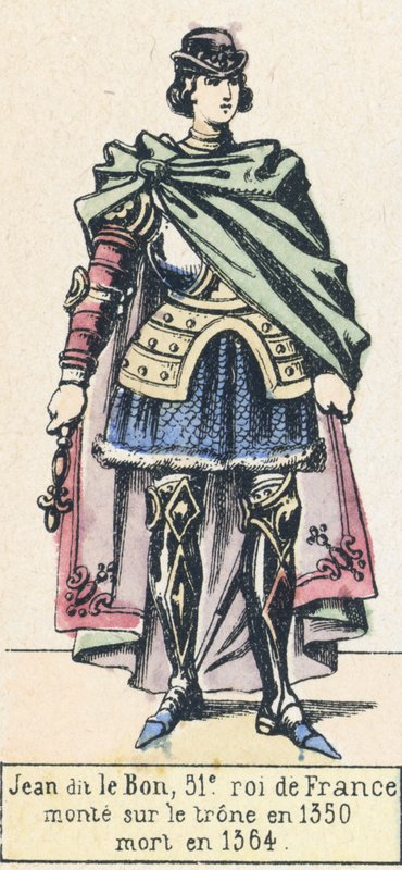 Jean dit le Bon, 51:e kungen av Frankrike, besteg tronen 1350, dog 1364 (färgad gravyr) av French School