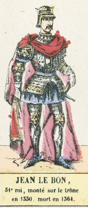 Jean le Bon, 51:e kung, besteg tronen 1350, dog 1364 (färgad gravyr) av French School