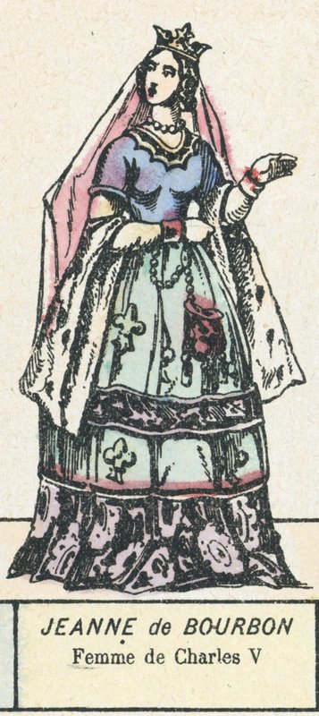 Jeanne de Bourbon, hustru till Charles V (färgad gravyr) av French School