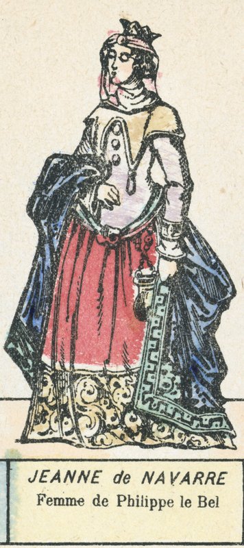 Jeanne av Navarra, hustru till Filip den fagre (färgad gravyr) av French School
