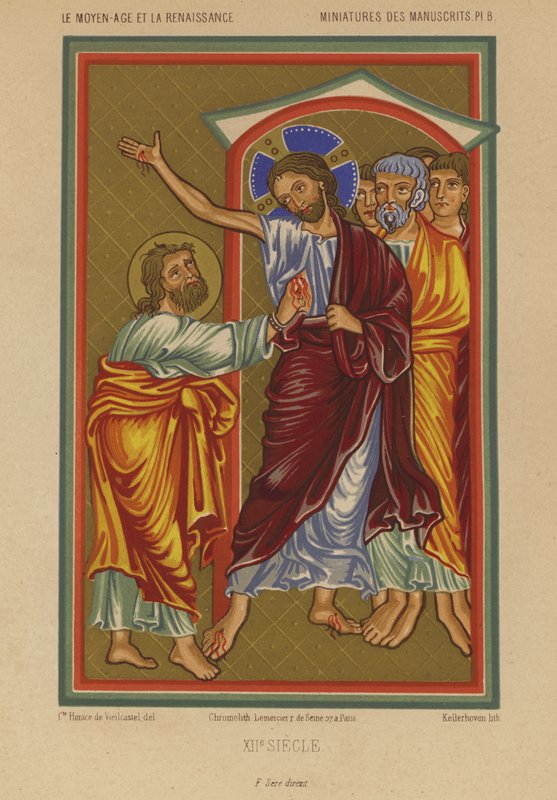 Jesus Kristus bär såren från korsfästelsen (chromolitho) av French School