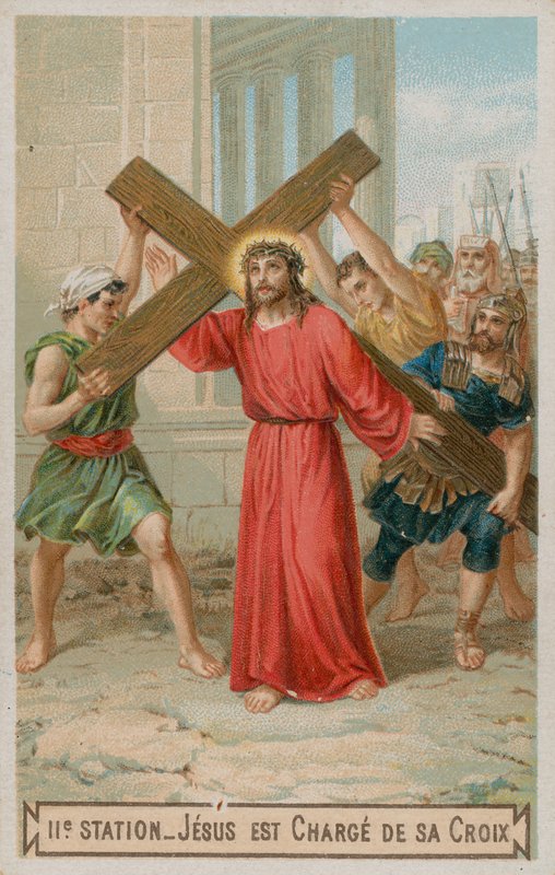 Jesus bär sitt kors. Den andra korsstationen av French School
